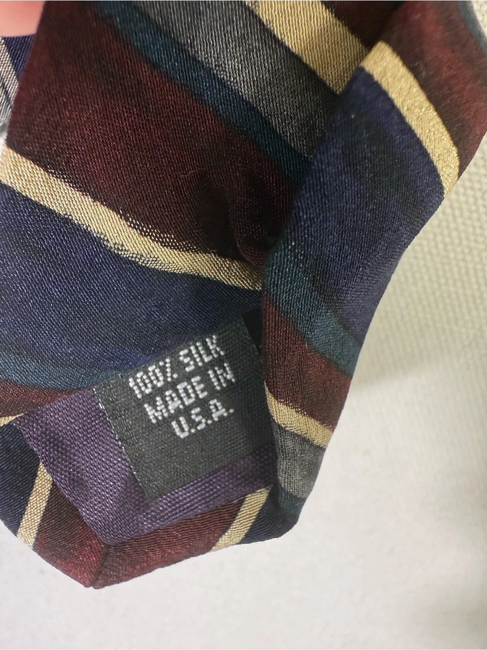 Perry Ellis Striped Silk Tie in Navy, Burgundy, Gray and Cream